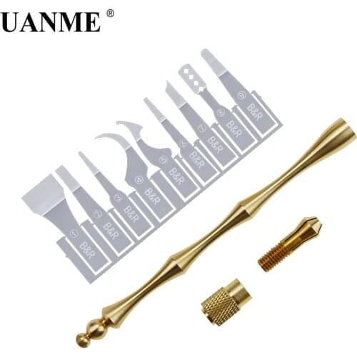 UANME Double Head Pure Copper Handle with 9pcs BGA IC Chip Repair Blade CPU Remover For Mobile Phone Logic Board Repair Tool