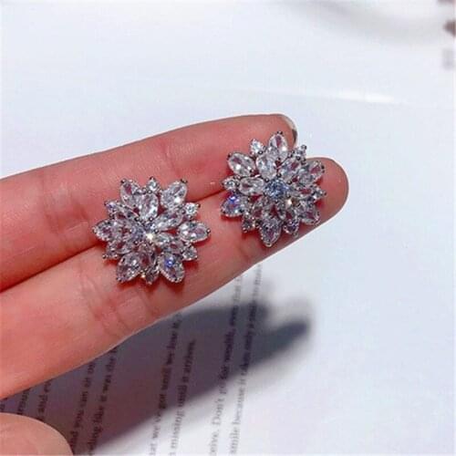 Luxury Crystal Earrings Bridal Wedding Studs Silver Color White Green Purple Blue Pink Zircon Stud Earrings For Women Jewlery