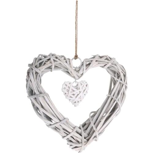 Shabby Chic Wicker Heart Rattan Wreath Wall Hanging Decoration For Home Wedding Birthday Party Valentines Gift