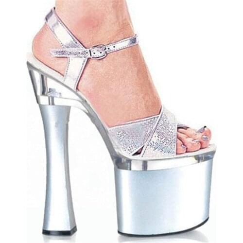 7 inch Comfortable thick heel shoes sexy glitter high-heeled sandals 18cm spool Dance Shoes