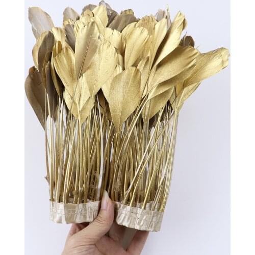 High quality Gold Goose Feather Trims Trimming 1 Meter Natural Feather Ribbon for crafts Wedding Dress/skirt Decoration Fringe