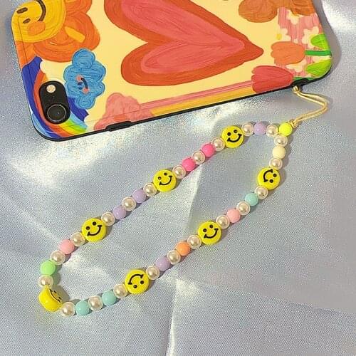 Y2K Accessories Candy Color Pearl Smiley Phone Chain DIY Vintage INS Keychain Charm Egirl Aesthetic 2000s Fashion Friends Gifts