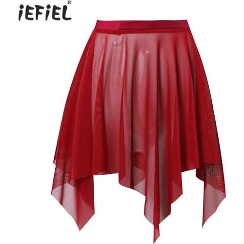 Kids Girls Ballet Dance Wrap Skirt Irregular Cut Tulle Skirt Girls Dance Wear Stage Performance Modern Lyrical Dance Skirts