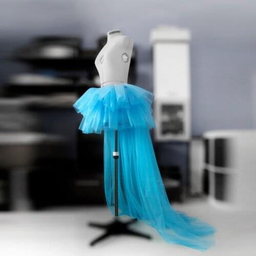 High Low Tulle Skirts Blue Bridal Train Top Fashion Bridesmaid Skirts Tutu Flowing Layered Skirt Maxi Fuffy Prom Party Skirts