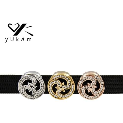 YUKAM Silver Color Gold Rhinestone Crystal Hollow Swirl Flower Slide Charms Keeper for Mesh Bracelets Jewelry Accessories Making