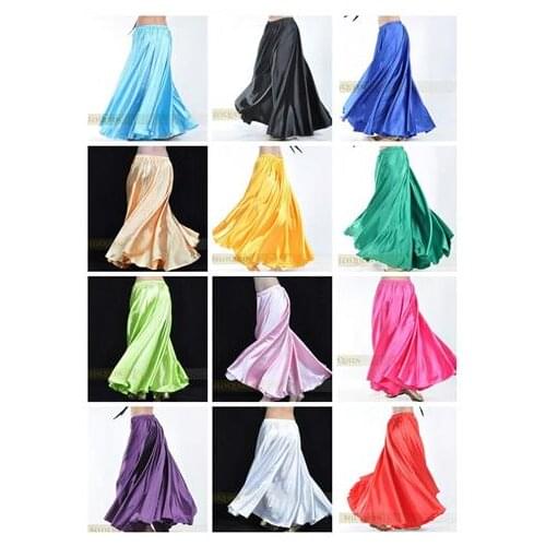 1 pcs/lot new style women sexy Shining Satin Long Skirt Swing Skirt dancing lady Belly Dance Costume 14 color