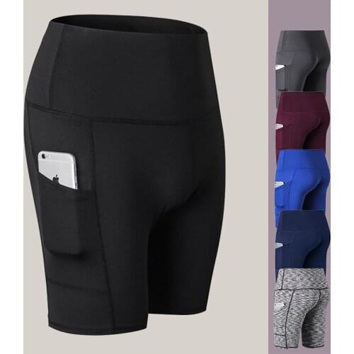 High Waist Womens Polyester Quick-drying Elastic Pants With Pocket Shorts Fitness Breathable Short Pants Solid Color Big Girls