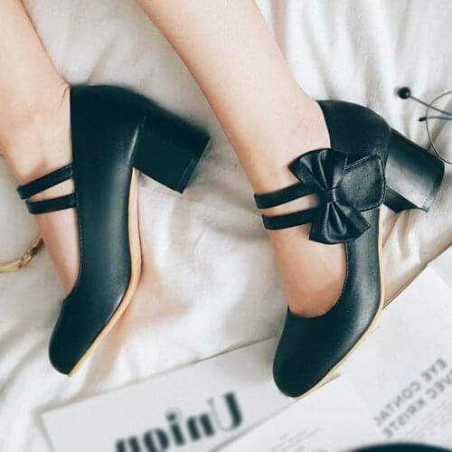 SARAIRIS Fashion butterfly-knot Concise Elegant Square Heel Women Shoes Sweet Leisure Big Size 47 Pumps