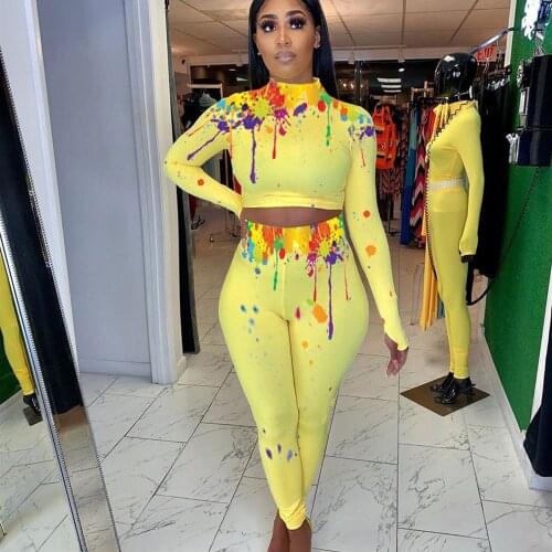 Splash Ink Print Two Piece Set Top and Pants Women Tracksuit Joggers Womens Set 2 Piece Matching Sets Outfits Ensemble Femme