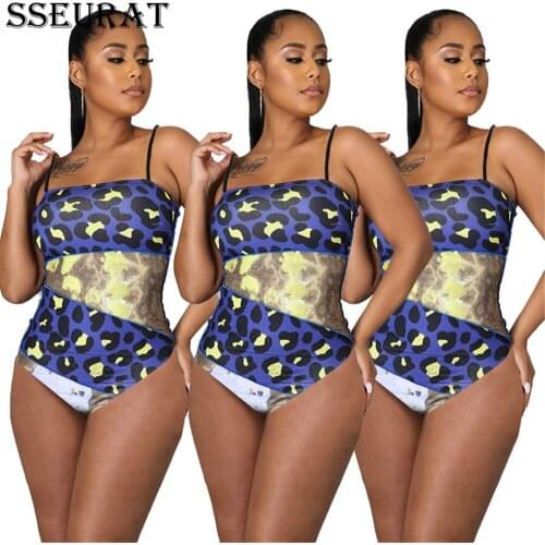 SSEURAT Women Bikinis Bodysuit Leopard Patchwork Strap Slash Neck Bodysuits Sexy Fashion Beachweat Swimsuit Summer 2021