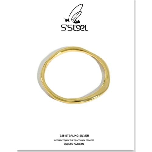 SSTEEL Geometric Rings 925 Sterling Silver For Women Korean Minimalist Wavy Irregular Gold Ring Boucle D'oreille Argent Jewelry