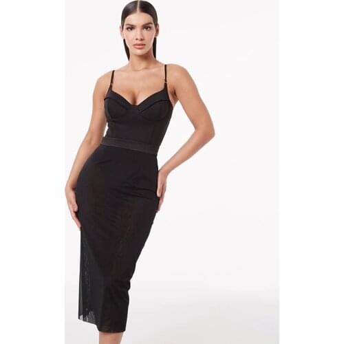 High Quality Women Summer Ladies Sexy Sleeveless Backless Black Midi Bodycon Bandage Dress 2021 Elegant Evening Party Club Dress
