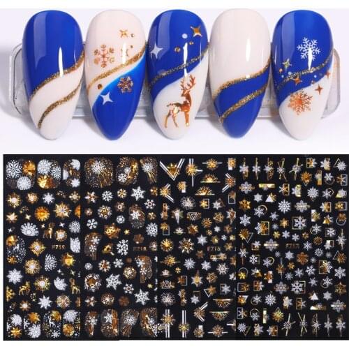 1 Sheet 3D Nail Stickers Gold Sliver Snow Nail Decals Gold Bronzing Leaf Design Transfer Stickers DIY Nail Art Decorarion Wraps