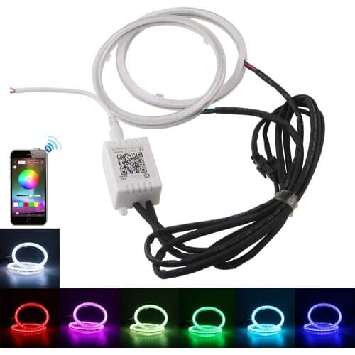 1-Pair of COB LED Headlights Angel Eyes Halo Rings for Motorcycle Cover Control of The Mobile APP Bluetooth 12V DC 60MM60SMD RGB