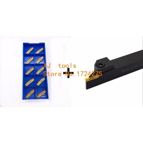 1pcs MGEHR1010-1.5/MGEHR1010-2 Grooving Turning Tool holder and 10 pcs MGMN150/MGMN200 Cemented carbide inserts Grooving insert