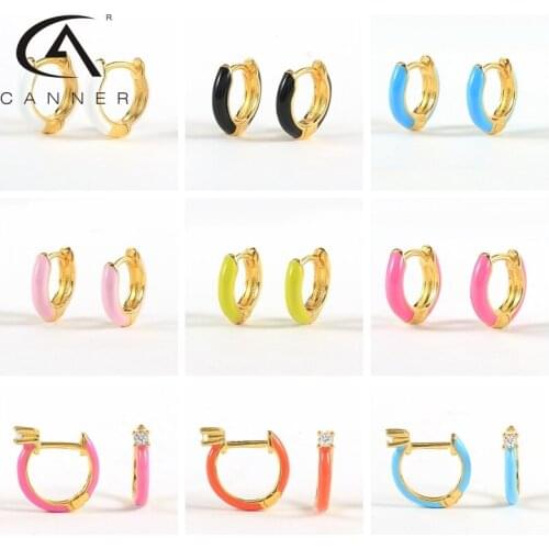 CANNER Womans Earrings Enamel 925 Sterling Silver Huggies Earring Dripping Oil Cartilage Hoop Earring For Wedding Birthday Gift