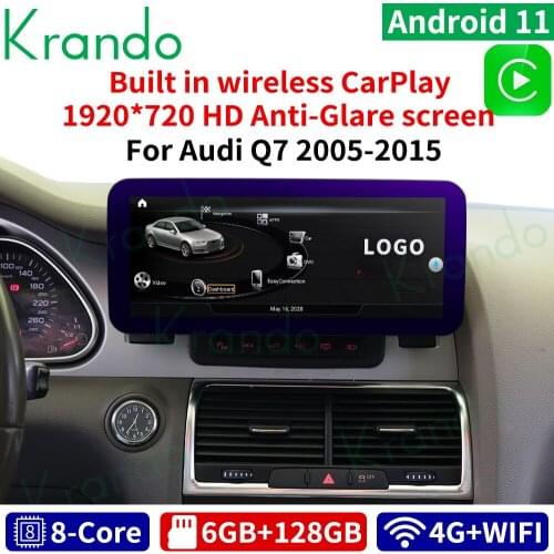 Krando Android 10.0 4G 128G 12.3 Inch IPS Car Multimedia Player Radio For Audi Q7 2005-2015 Navi Audio GPS Wireless Carplay