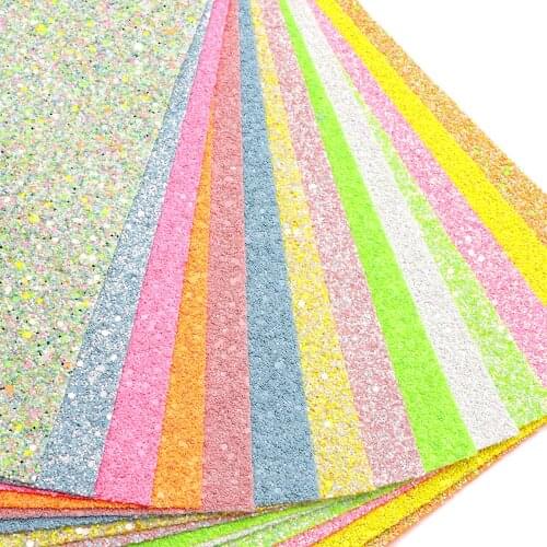 Shimmer Chunky Glitter Faux Leather Sheets Sequins Fluorescent Color Synthetic Leather Fabric 20x33cm for DIY Earrings Crafts