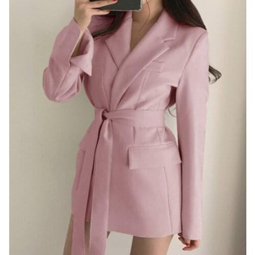 Women Spring Autumn Slim-fit Blazer Free Belt Cardigan Style Lace-up Belted Lapel Blazers 2021 Woman Black Office Work Suits New