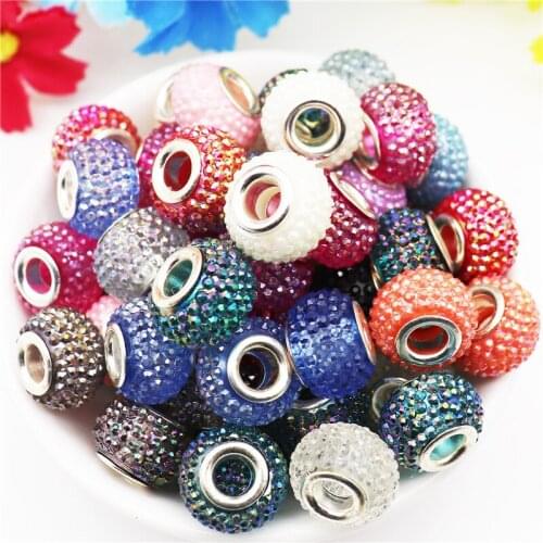 10Pcs AB Color Big Hole European Rhinestone Plastic Beads Fit Pandora Bracelet Necklace Earrings Curtains DIY for Jewelry Making