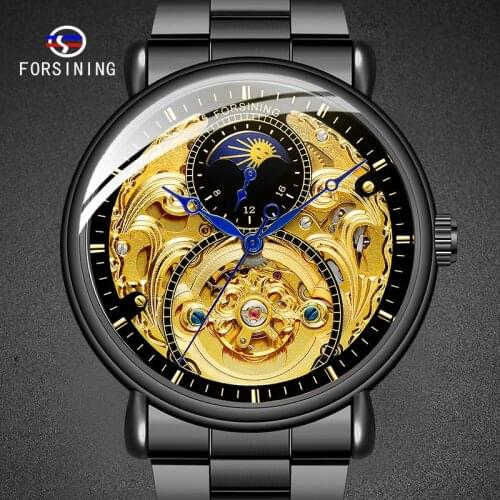 Skeleton Men Automatic Watch Stainless Steel Waterproof Business Moon Phase Male Wrist Watch Top Brand Luxury Mans Clock