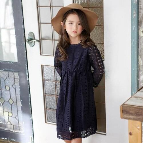Kids Dresses Teenage Wedding Party Lace Girl Dress Long Sleeve Children Elegant Carnival Spring Autumn 6 8 10 12 14 16 Years
