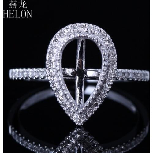 HELON 6x10mm Pear Cut Solid 14K White Gold Real Natural Diamonds Semi Mount Engagement Wedding Ring Women Trendy Fine Jewelry