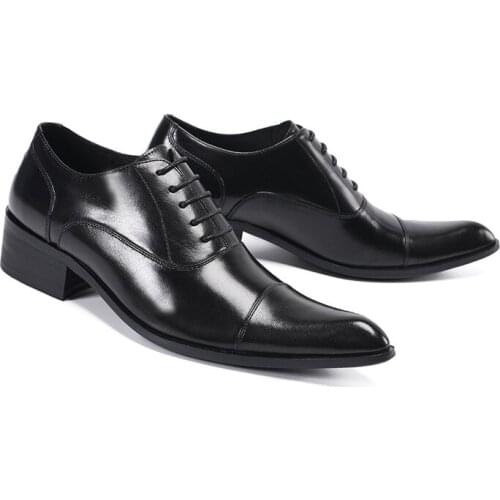 Triple Joint Classic Officer Men Dress Shoes Armyman Wing-tip Derby Genuine Leather Elegant Suit Business Formal Oxfords