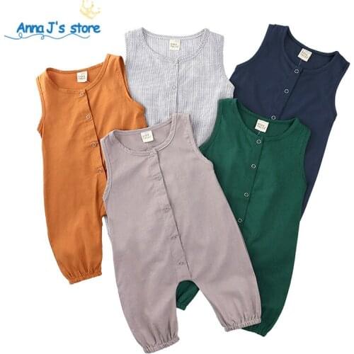 Baby Kids Summer Romper Sleeveless Cute woven Cotton Boy Girl Clothes Casual solid Infantil Baby Summer Costume Outfits ppy547