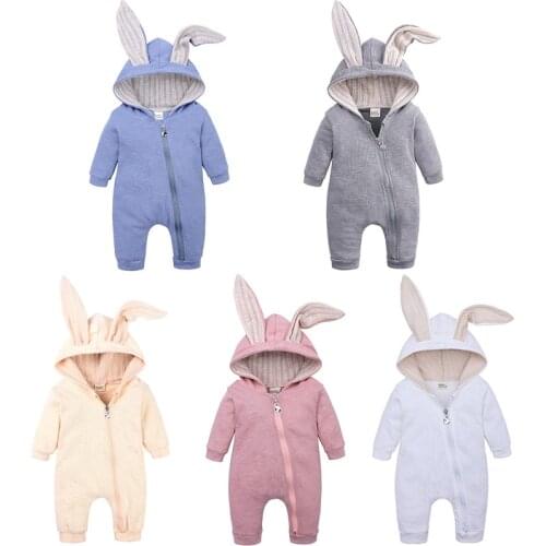 Hooded Rabbit Ear Romper Newborn Baby Boys Clothes Infant Clothing 2020 Fall Winter Baby Rompers Girls Jumpsuit Dinosaur Costume