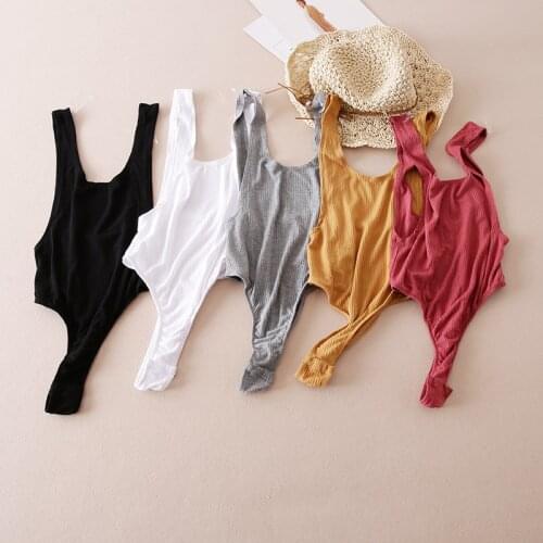 Sexy U Neck Summer Backless Elastic Women Jumpsuit Rompers Casual Ladies Solid Color Bodycon Beach Wear Knit Bodysuit