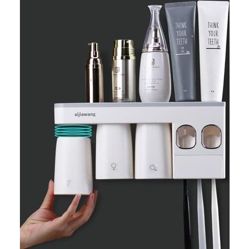 GURET Magnetic Toothbrush Holder Multifunction Bathroom Accessories Automatic Toothpaste Squeezer Dispenser Wall Storage Rack