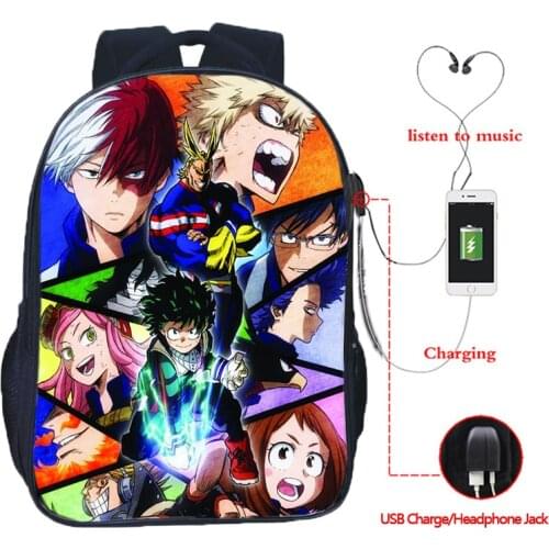 Hot My Hero Academia Deku Shoto Multifunction Backpack USB Charging Headphone Jack School Bags for Teenagers Travel Knapsack