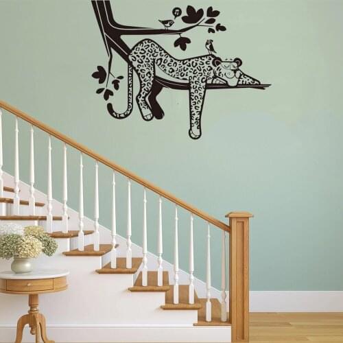 Cartoon Forest Leopard Safari Tree Wall Stickers Animal Branch Bird Wall Decal For Baby Bedroom Playroom Vinyl dw5884