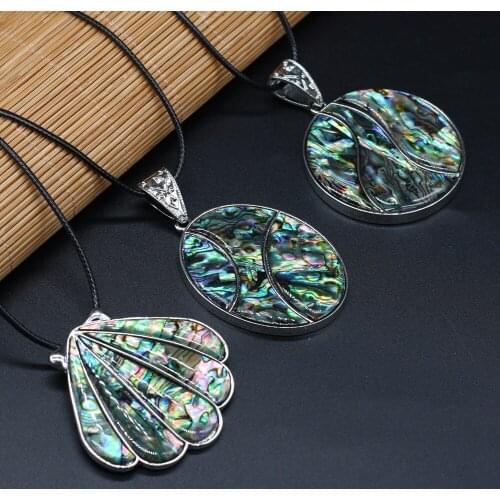 Natural Abalone Shell Pendant Necklace Multiple Shape Shell Pendant Necklace for Women Men Jewelry Gift Length 55+5cm
