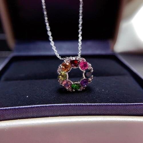 Natural Multicolor gem stone Necklace natural gemstone Pendant Necklace S925 silver elegant round Sun flower girl gift Jewelry