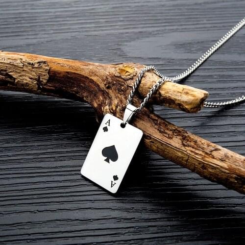 New Red Peach A Spades A Pendants Necklace For Men Punk Square Stainless Steel Poker Lucky Fashion Jewelry