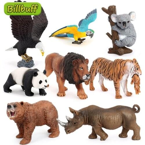 NEW Wild Jungle Zoo Animal Set Solid Model Action Figures Eagle Tiger Panda Parrot Collection Educational toys for children Gift