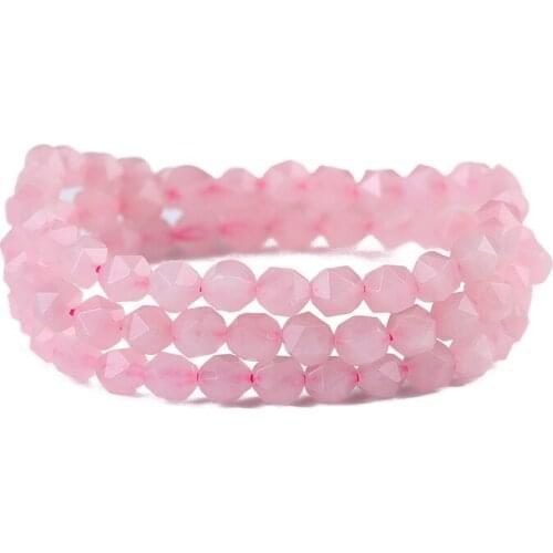 Wholesale Hibiscus Pink Natural Crystal Quartzite Stone Faceted Beads Bracelet For Women Girl Sweet Fashion Jewelry JoursNeige
