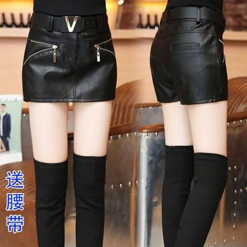 2020 autumn popular elements ladies tight bag hip pu leather shorts skirts