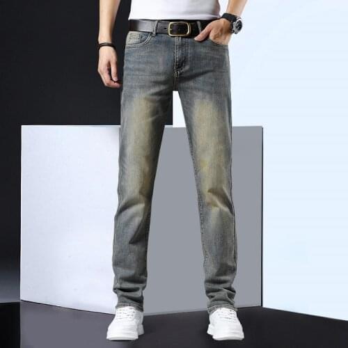 Autumn Vintage Denim Jeans Men Regulard Fit Casual Straight Stretch Mens Jeans Pants Clothing Brand Black Blue Gray 2021