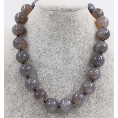 Gray agate round 12-20mm necklace 18inch wholesale beads nature FPPJ woman 2017