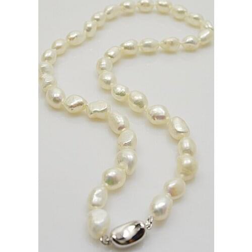 Genuine Freshwater Pearl Necklace For Women White Color 7x9mm Real Pearl Jewelry Gift Pure 925 Sterling Silver Clasp