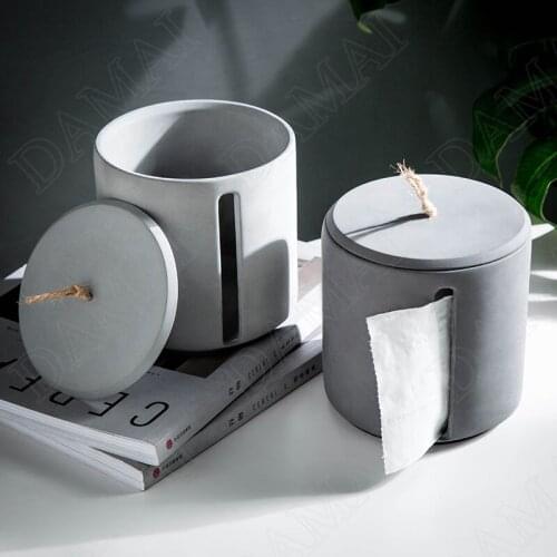Simplicity Cement Tissue Boxes Living Room Desktop Decor Tissues Organizer Bathroom Roll Paper Box European Home Decoration