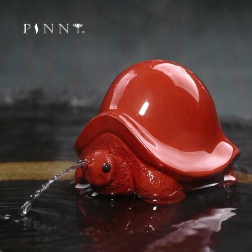 PINNY Purple Clay Water Spray Tortoise Statue Creative Taste Tea Pet Ceramic Tea Ceremony Ornaments Tabletop Handcrafts