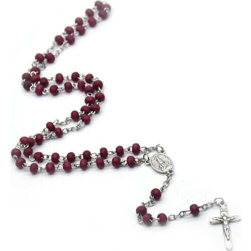 Rose Scented Beads Rosary Necklace Cross Pendants Our Lady of Fatima Necklaces Religious Jewelry Church Prayer Souvenir