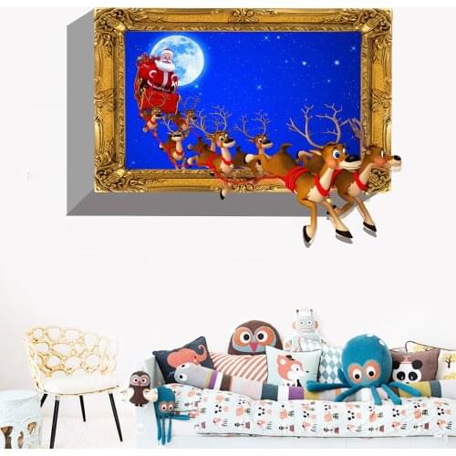 Christmas new wall sticker 3D Christmas deer false window living room bedroom decorative paper
