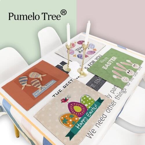 2Pcs Happy Easter Kitchen Napkin Cartoon Cute Rabbit Placemat Coaster Dining Table Mats Linen Pad Cup Mat Home Decor Placemats