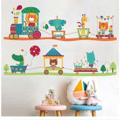 DIY Cartoon Animal Train Kids Room Decoration Wall Sticker Baby Children Home Decor Adhesive Poster