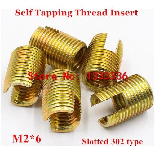 20pcs M2*0.4*6 (L) Self Tapping Thread Insert, 302 Slotted Type Screw Bushing M2 Steel with Zinc Wire Thread Repair Insert